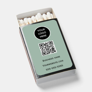 QR Code Business Logo Professional Sage Green Matchboxes