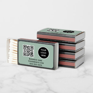 QR Code Business Logo Professional Sage Green Matchboxes