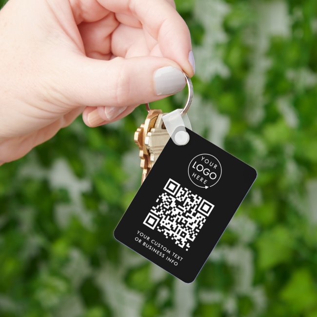 QR Code | Business Logo Professional Simple Black  Keychain