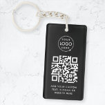 QR Code | Business Logo Professional Simple Black Keychain<br><div class="desc">A simple custom black business QR code keychain template in a modern minimalist style which can be easily updated with your company logo,  QR code and custom text,  eg. scan me to...  #QRcode #logo #keychain #business</div>