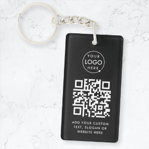QR Code | Business Logo Professional Simple Black Keychain