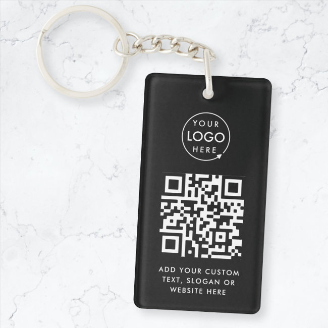 QR Code | Business Logo Professional Simple Black Keychain