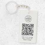 QR Code | Business Logo Professional Simple Gray Keychain<br><div class="desc">A simple custom gray business QR code keychain template in a modern minimalist style which can be easily updated with your company logo,  QR code and custom text,  eg. scan me to...  #QRcode #logo #keychain #business</div>