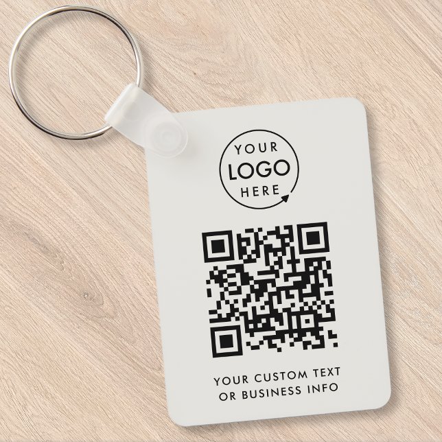QR Code | Business Logo Professional Simple Gray Keychain (Versatile editable keychain template with interactive QR code & your business branding.)