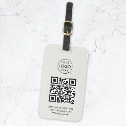 QR Code | Business Logo Professional Simple Gray Luggage Tag