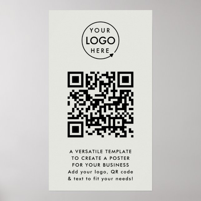 QR Code | Business Logo Professional Simple Gray Poster (Front)