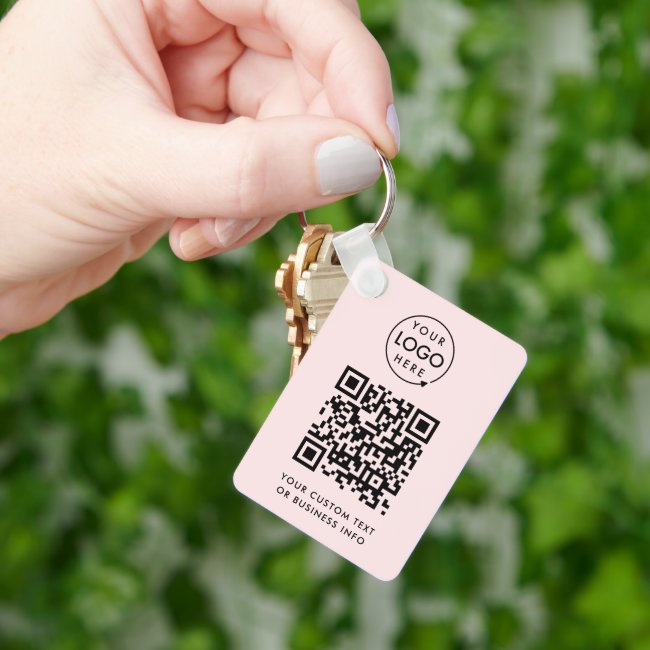 QR Code | Business Logo Professional Simple Pink Keychain