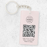 QR Code | Business Logo Professional Simple Pink Keychain<br><div class="desc">A simple custom blush pink business QR code keychain template in a modern minimalist style which can be easily updated with your company logo,  QR code and custom text,  eg. scan me to...  #QRcode #logo #keychain #business</div>
