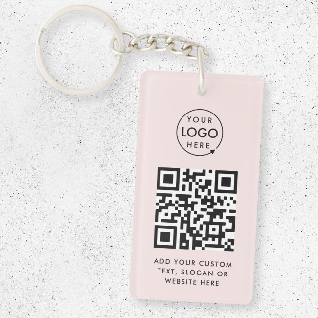 QR Code | Business Logo Professional Simple Pink Keychain