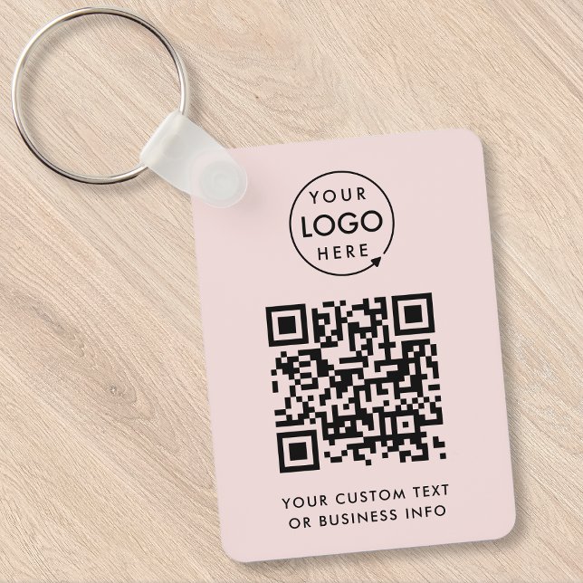 QR Code | Business Logo Professional Simple Pink Keychain (Versatile editable pink keychain template with interactive QR code & your business logo.)