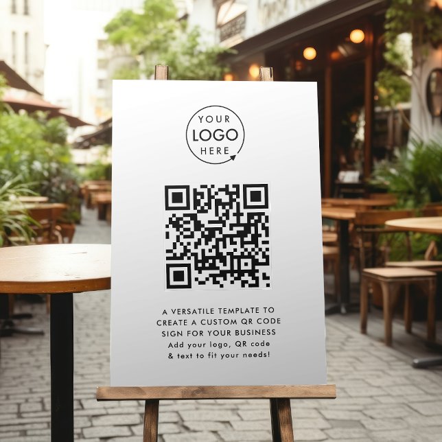 QR Code | Business Logo Professional Simple White Foam Board (Professional editable sign template with interactive QR code for events & small business promotion.)