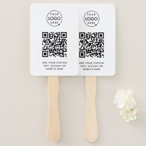 QR Code  Business Logo Professional Simple White Hand Fan