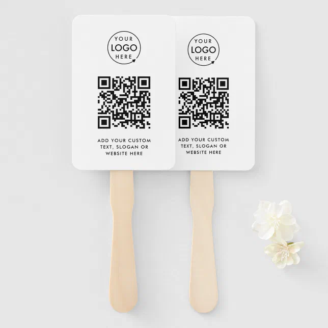 QR Code | Business Logo Professional Simple White Hand Fan | Zazzle