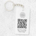 QR Code | Business Logo Professional Simple White Keychain<br><div class="desc">A simple custom white business QR code keychain template in a modern minimalist style which can be easily updated with your company logo,  QR code and custom text,  eg. scan me to...  #QRcode #logo #keychain #business</div>