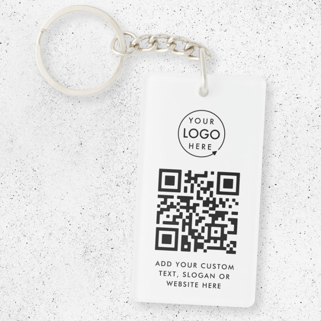 QR Code | Business Logo Professional Simple White Keychain