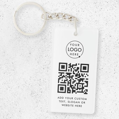 QR Code  Business Logo Professional Simple White Keychain