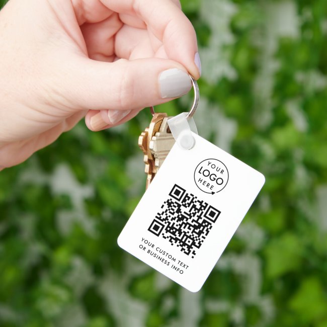 QR Code | Business Logo Professional Simple White  Keychain