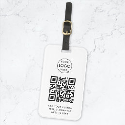 QR Code | Business Logo Professional Simple White Luggage Tag