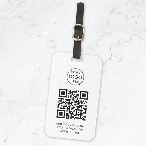 QR Code  Business Logo Professional Simple White Luggage Tag