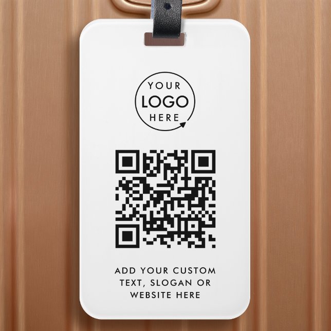 QR Code | Business Logo Professional Simple White Luggage Tag (Versatile luggage tag template with interactive QR code & your business logo.)