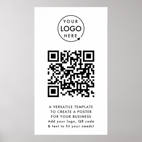 QR Code  Business Logo Professional Simple White Poster