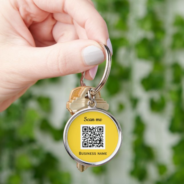 QR Code Business Logo Professional Yellow Keychain (Hand)