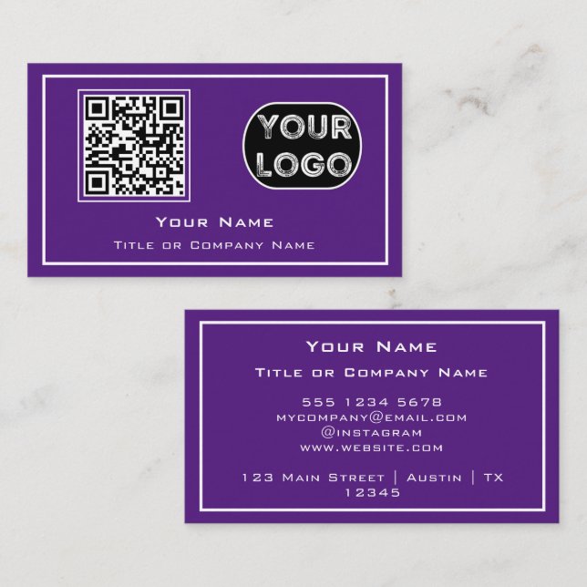 QR Code Business Logo Purple Minimalist Card (Front/Back)