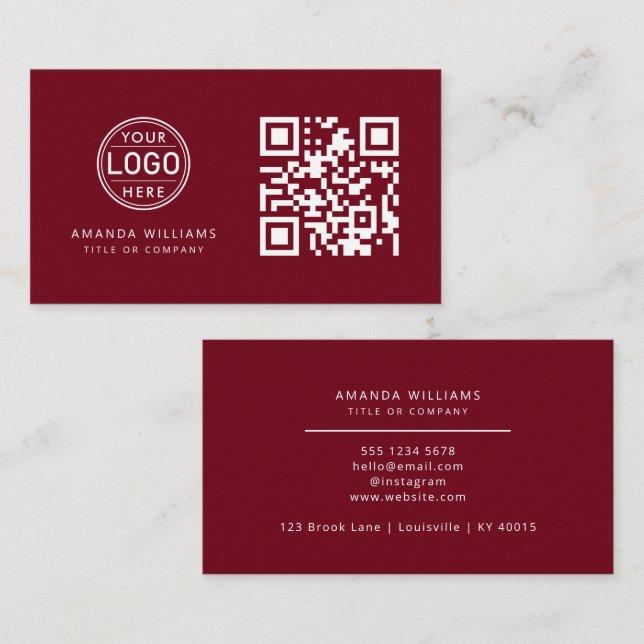 QR Code Business Logo | Red Modern Professional  Card (Front/Back)
