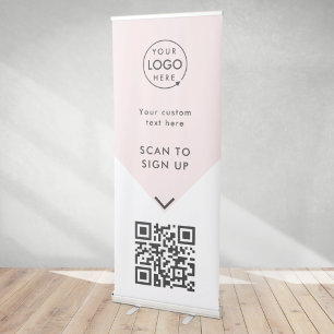 QR Code Business Logo Scan Me Blush Pink Retractable Banner