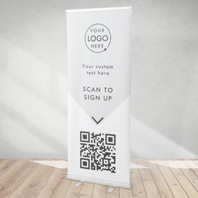 QR Code | Business Logo Scan to Custom Retractable Banner (Versatile retractable roller banner template with interactive QR code & your company logo.)