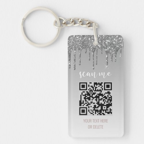 QR Code Business Logo Silver Glitter Drip Keychain