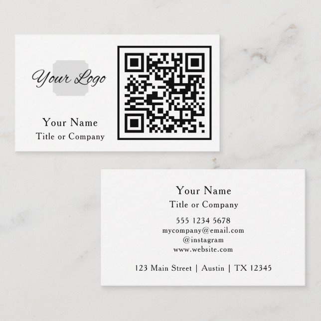 QR Code Business Logo Simple Professional Business Card (Front/Back)