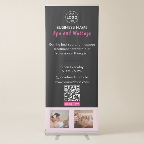 Qr code Business Logo Spa Beauty Salon Pink Photo Retractable Banner