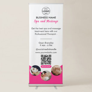 Qr code Business Logo Spa Beauty Salon Pink Retractable Banner