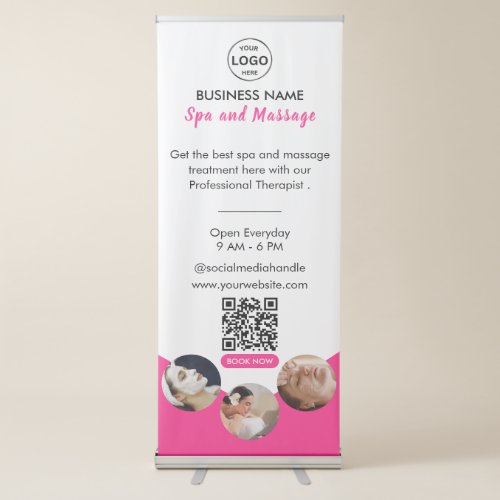 Qr code Business Logo Spa Beauty Salon Pink Retractable Banner