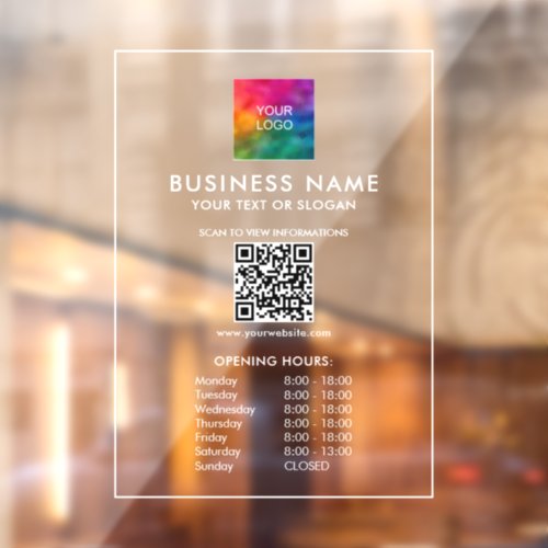 QR Code Business Logo Template Opening Hours  Window Cling