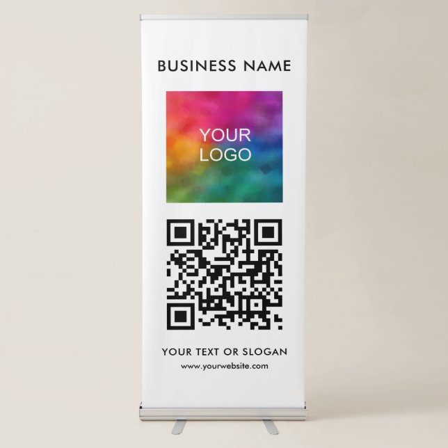 QR Code Business Logo Vertical Modern Template Retractable Banner (Front)
