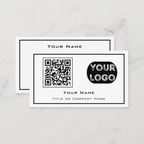 QR Code Business Logo White Minimalist Business Card