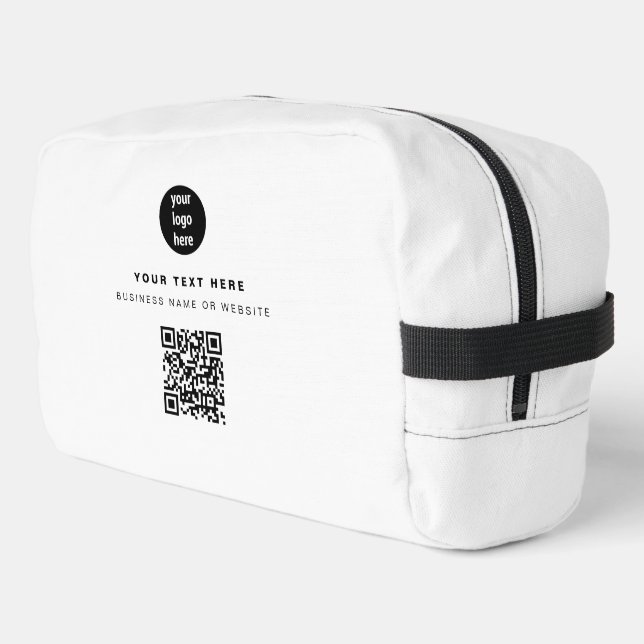 QR Code Business Logo White Minimalist Business  Dopp Kit (Left Corner)