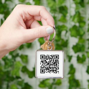 QR Code Business Logo White Minimalist Business Keychain