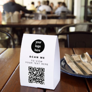 QR Code Business Logo White Minimalist Business  Paper Table Tent