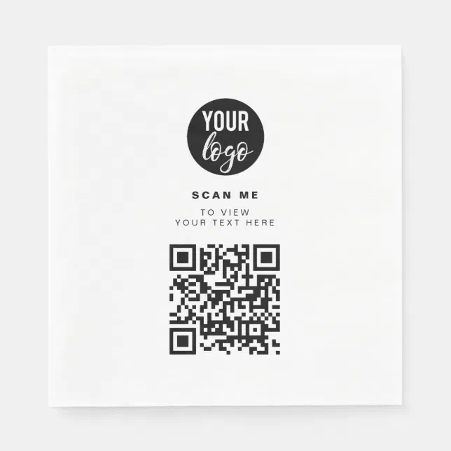 QR Code Business Logo White Minimalist Corporate Napkins | Zazzle
