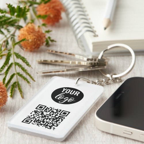 QR Code Business Logo White Minimalist White Keychain