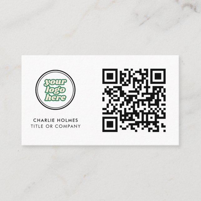 QR Code Business Logo | white Modern Professional  Business Card (Front)