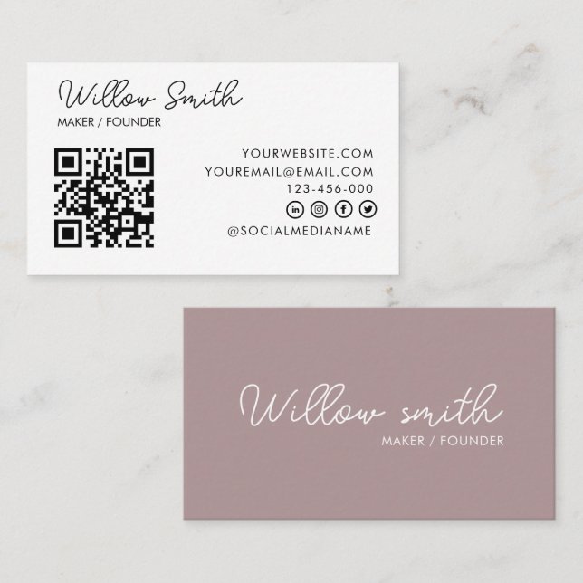 QR Code Business Logo | White Modern Professional  Business Card (Front/Back)