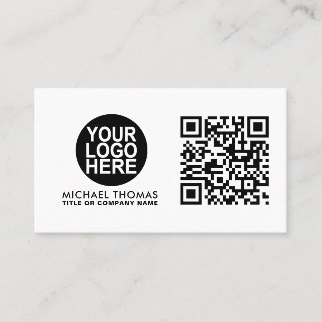 QR Code Business Logo | White Modern Professional Business Card (Front)