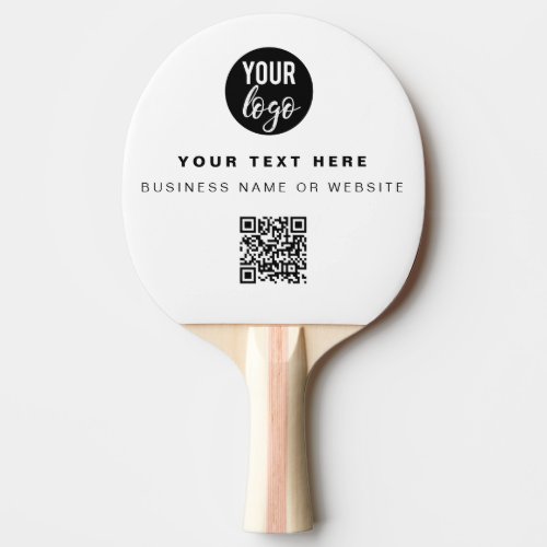 QR Code Business Logo White Simple Table Tennis Ping Pong Paddle