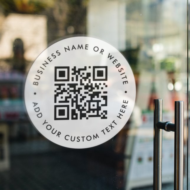 QR Code | Business Minimal White Scannable Round Window Cling (Interactive editable QR code window clings to promote your business, products or services.)