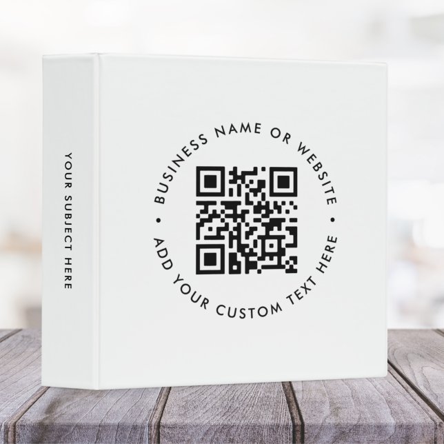 QR Code Business Modern Minimal Clean Simple White 3 Ring Binder (Interactive editable QR code Avery 3-ring binders to promote your business, products or services.)