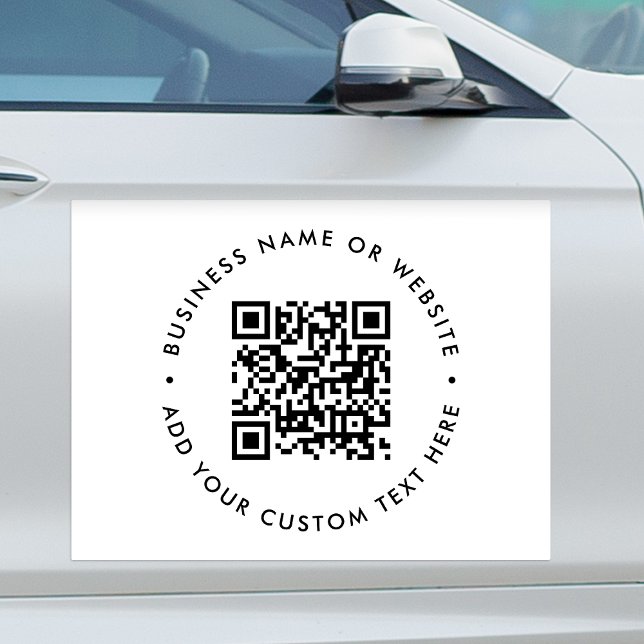 QR Code Business Modern Minimal Clean Simple White Car Magnet (Interactive editable QR code car magnets to promote your business, products or services.)